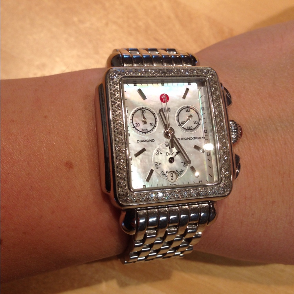 Michele Silver and White Women's Watch